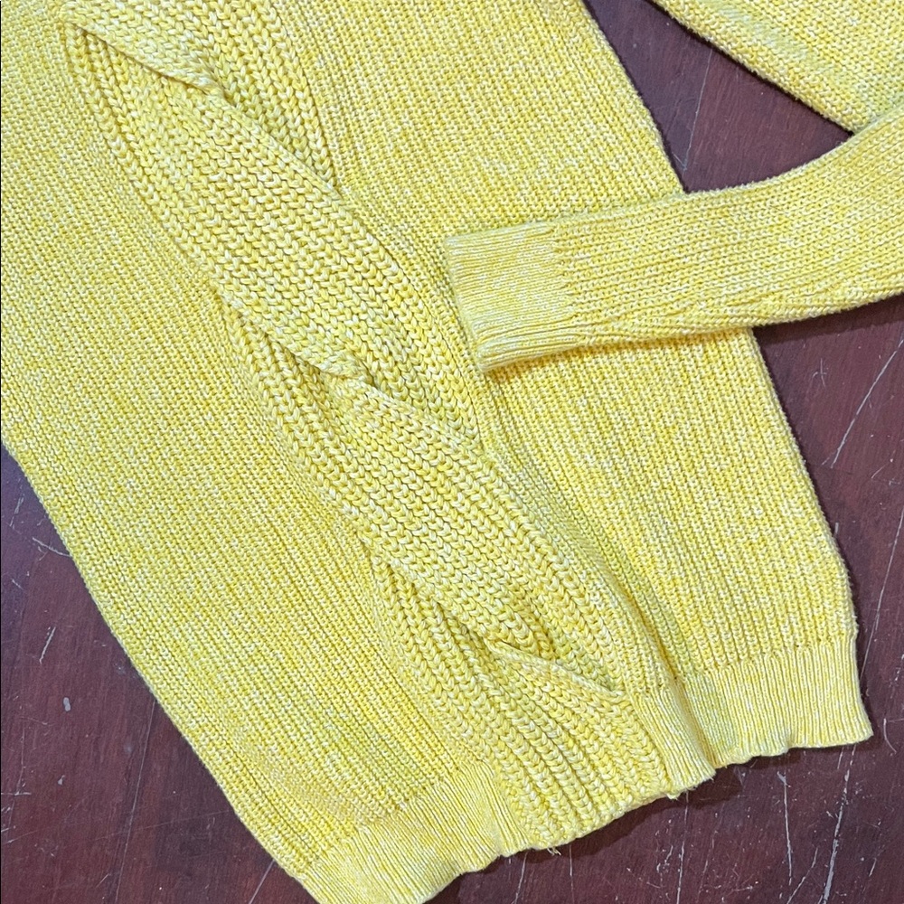 🌻3/$15🌻 Talbots Bright Yellow Cable-Front Crewneck Sweater - Picture 4 of 7